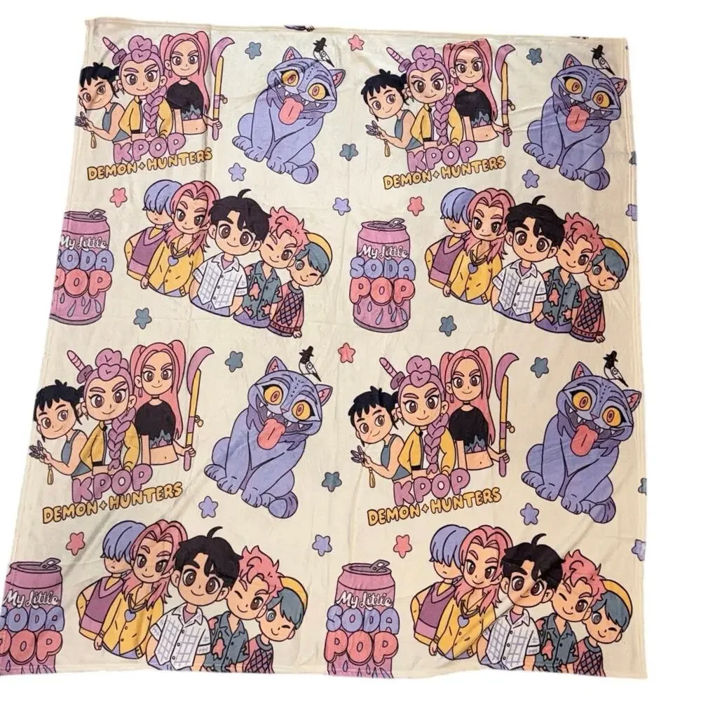 KPop Demon Hunters Fleece Throw Blanket My Little Soda Pop Plush NWOT Soft Rumi